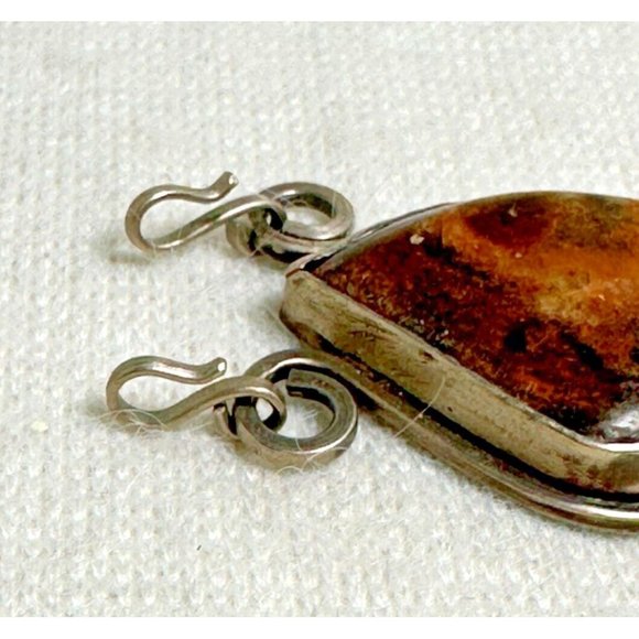 Large Cabochon Pendant in Silver Tone Setting - Earth Tones - Vintage - 1 3/4" - Picture 2 of 4